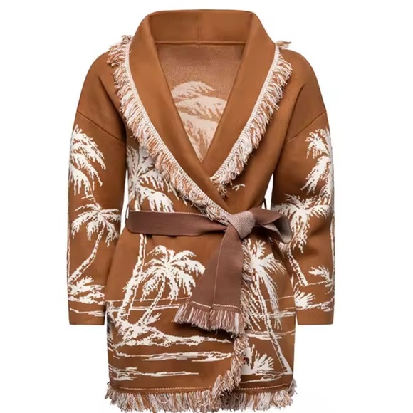 NWT $98 Tropicana Brown and Cream Fringe Cardigan - Picture 4 of 5